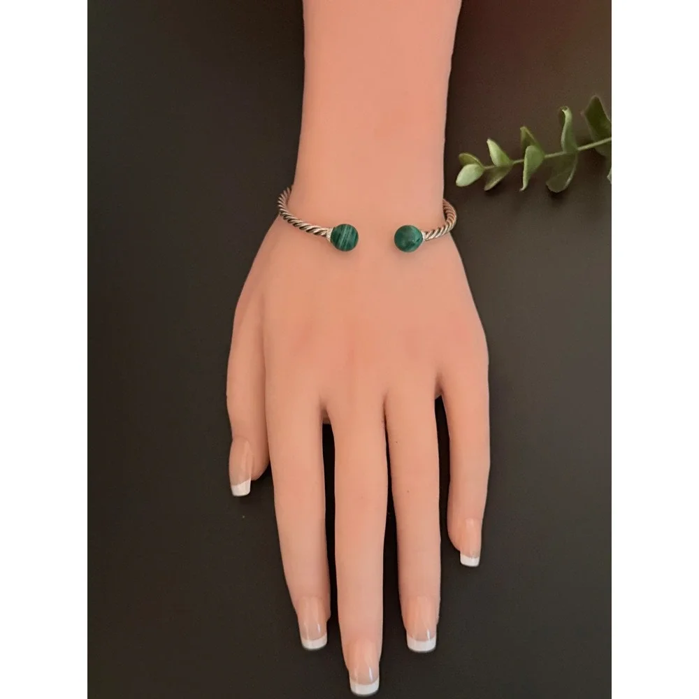 David Yurman Solari Malachite Diamond Sterling Silver Cable Bypass Bracelet M
